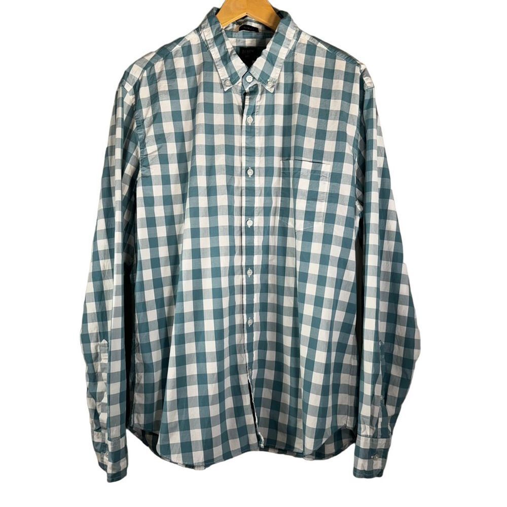 J.Crew Men's XL Slim Fit Plaid Long Sleeve Blue White Cotton Button-Up Shirt